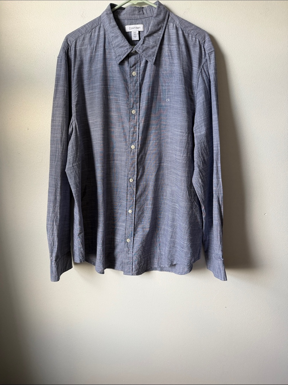 Calvin Klein Men's Heather Navy Long-Sleeve Button-Down Shirt XL